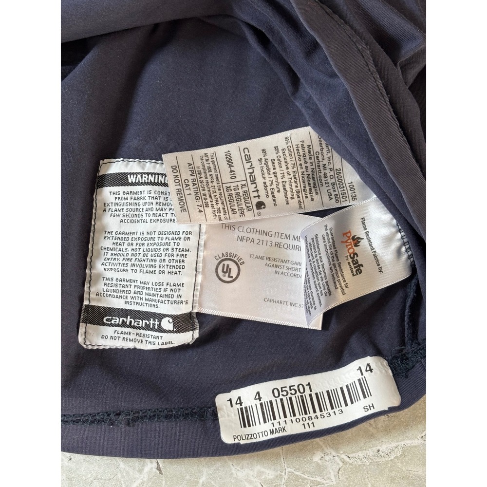Carhartt Force FR Flame Resistant Shirt Mens XL Navy Blue Long Sleeve CAT 1 2112 - Picture 8 of 10